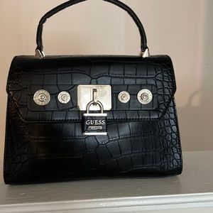 Guess black crocodile print bag with crossbody strap